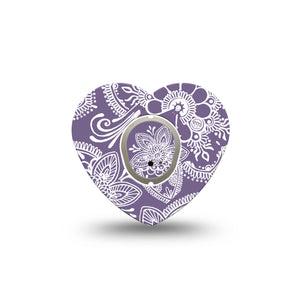 ExpressionMed Purple Henna Dexcom G7 Heart Shape Tape, Dexcom Stelo Glucose Biosensor System, Single Tape and Single Sticker Elegant Henna, Adhesive Tape CGM Design