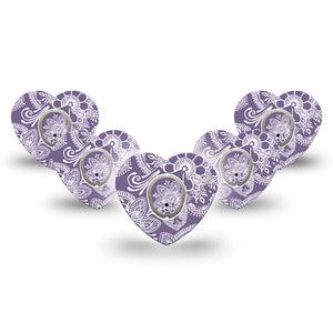 ExpressionMed Purple Henna Dexcom G7 Heart Shape Tape, Dexcom Stelo Glucose Biosensor System, 5-Pack Tape and 5-Pack Sticker Henna Stencil, Adhesive Tape CGM Design
