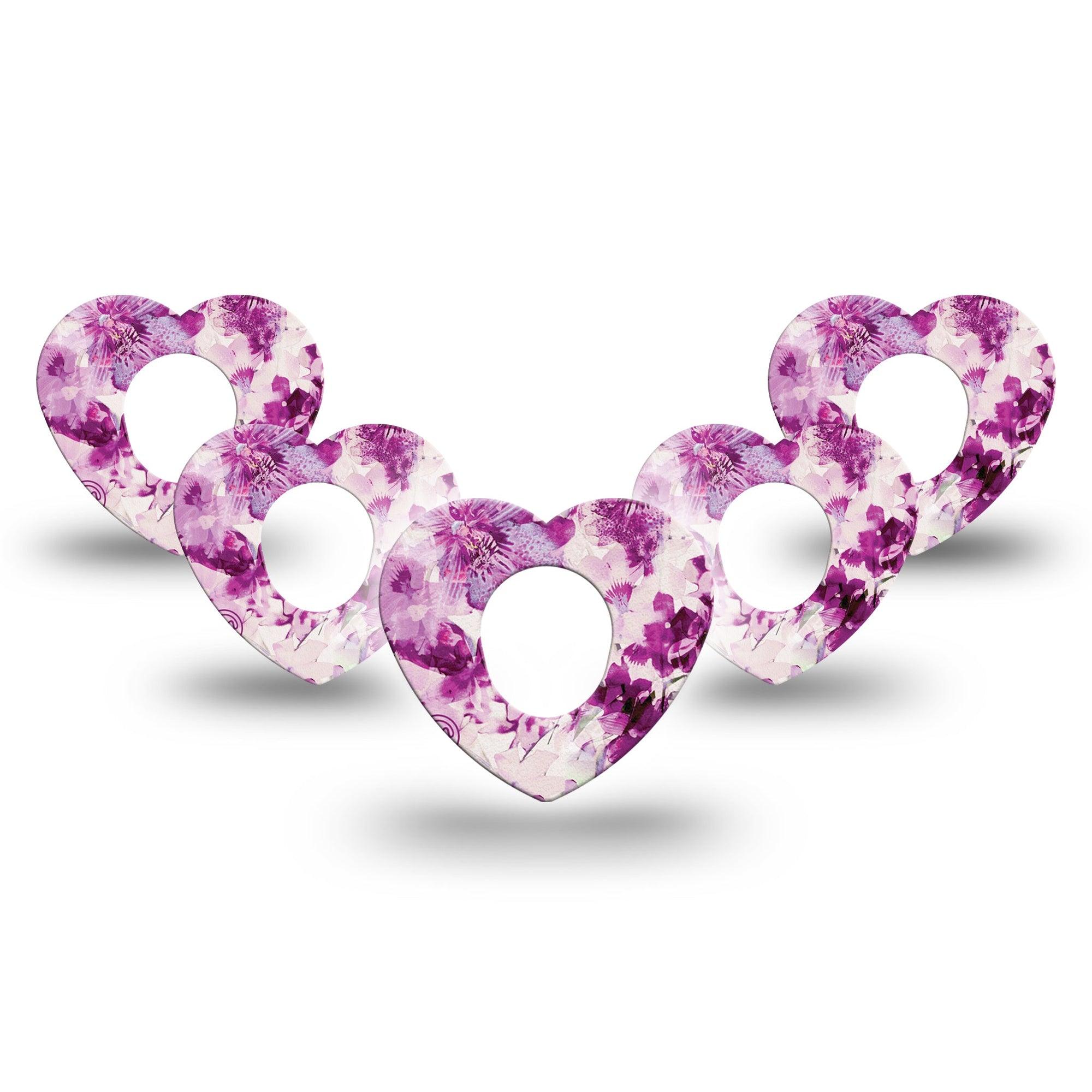 ExpressionMed Violet Orchids Heart Dexcom G7 Tape, 5-Pack, Ornamental Flowers Inspired, CGM Overlay Patch Design