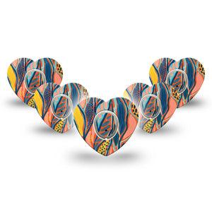 ExpressionMed Twisted Seaweed Heart Dexcom G7 Tape, 5-Pack, Sea Algae Themed, Heart Shaped CGM Adhesive Patch Design, Dexcom Stelo Glucose Biosensor System with center stickers
