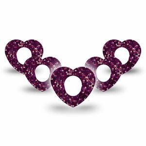 ExpressionMed Pink Sequins Dexcom G7 Heart Shape Tape, Dexcom Stelo Glucose Biosensor System, 5-Pack Tape Radiant Pink, Overlay Patch CGM Design