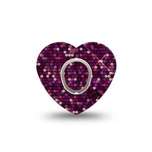 ExpressionMed Pink Sequins Dexcom G7 Heart Shape Tape, Dexcom Stelo Glucose Biosensor System, Single Tape & Single Sticker Pink Glitter, Overlay Patch CGM Design