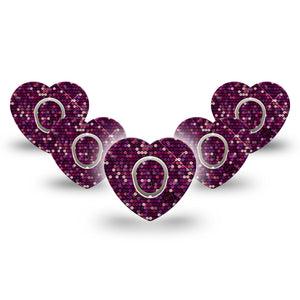 ExpressionMed Pink Sequins Dexcom G7 Heart Shape Tape, Dexcom Stelo Glucose Biosensor System, 5-Pack Tape & 5-Pack Sticker Pink Shimmer, Overlay Patch CGM Design