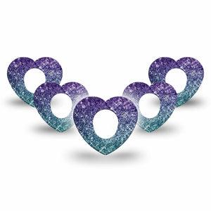 ExpressionMed Glittering Ombre Dexcom G7 Heart Shape Tape, Dexcom Stelo Glucose Biosensor System, 5-Pack Tape Glitter Fade Plaster CGM Design