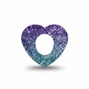 ExpressionMed Glittering Ombre Dexcom G7 Heart Shape Tape, Dexcom Stelo Glucose Biosensor System, Single Tape Sparkling Ombre Plaster CGM Design