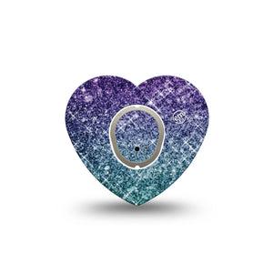 ExpressionMed Glittering Ombre Dexcom G7 Heart Shape Tape, Dexcom Stelo Glucose Biosensor System, Single Tape and Single Sticker Glitter Fade Plaster CGM Design