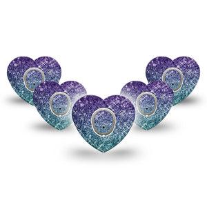 ExpressionMed Glittering Ombre Dexcom G7 Heart Shape Tape, Dexcom Stelo Glucose Biosensor System, 5-Pack Tape and 5-Pack Sticker Glitter Gradient Plaster CGM Design