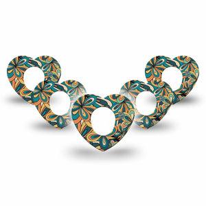 ExpressionMed 70s Vintage Dexcom G7 Heart Shape Tape, Dexcom Stelo Glucose Biosensor System, 5-Pack Seventies Vibes Overlay Patch CGM Design