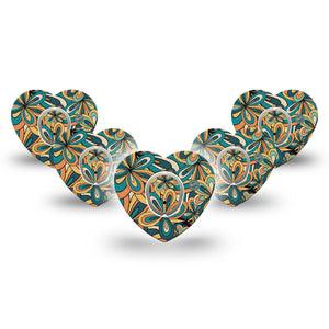 ExpressionMed 70s Vintage Dexcom G7 Heart Shape Tape, Dexcom Stelo Glucose Biosensor System, 5-Pack Seventies Vibes Overlay Patch CGM Design with center stickers