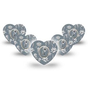 ExpressionMed Muted Petals Dexcom G7 Heart Shape Tape, Dexcom Stelo Glucose Biosensor System, 5-Pack Tape and 5-Pack Sticker Gentle Flowers, Adhesive Tape CGM Design