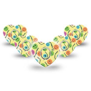 ExpressionMed Smiley Dexcom G7 Heart Shape Tape, Dexcom Stelo Glucose Biosensor System, 5-Pack Joyous Emoticon Overlay Patch CGM Design with center stickers