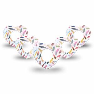 ExpressionMed Feathers Dexcom G7 Heart Shape Tape, Dexcom Stelo Glucose Biosensor System, 5-Pack Tape Thin Quills Overlay Patch CGM Design