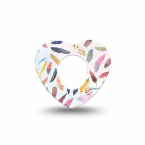ExpressionMed Feathers Dexcom G7 Heart Shape Tape, Dexcom Stelo Glucose Biosensor System, Single Tape Fluffy Feathers, Overlay Patch CGM Design