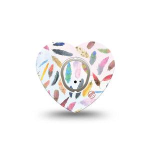 ExpressionMed Feathers Dexcom G7 Heart Shape Tape, Dexcom Stelo Glucose Biosensor System, Single Tape and Single Sticker Thin Quills Overlay Patch CGM Design