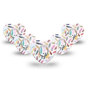 ExpressionMed Feathers Dexcom G7 Heart Shape Tape, Dexcom Stelo Glucose Biosensor System, 5-Pack Tape and 5-Pack Sticker Fluffy Feathers, Overlay Patch CGM Design