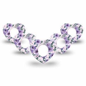 ExpressionMed Flowering Amethyst Dexcom G7 Heart Shape 5-Pack Violet Blossoms Fixing Ring Tape CGM Design, Dexcom Stelo Glucose Biosensor System