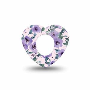 ExpressionMed Purple blooms Dexcom G7 Heart Shape Single Blossom bliss Fixing Ring Tape CGM Design, Dexcom Stelo Glucose Biosensor System