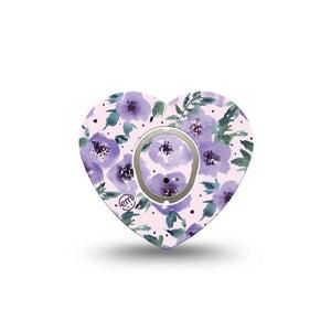 ExpressionMed Purple blooms Dexcom G7 Heart Shape Single Blossom bliss Fixing Ring Tape CGM Design, Dexcom Stelo Glucose Biosensor System with center sticker