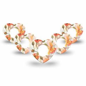 ExpressionMed Peachy Blooms Heart Dexcom G7 Tape, 5-Pack, Floral Ornamentals Themed, CGM Adhesive Patch Design, Dexcom Stelo Glucose Biosensor System