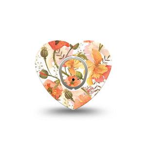 ExpressionMed Peachy Blooms Heart Dexcom G7 Tape, Single Sticker and Tape, Blooming Florals Inspired, CGM Overlay Patch Design, Dexcom Stelo Glucose Biosensor System