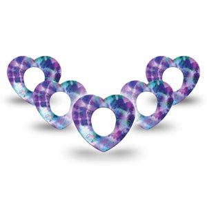 ExpressionMed Purple Tie Dye Heart Dexcom G7 Tape, 5-Pack, Folded Patterns Themed, CGM Plaster Patch Design, Dexcom Stelo Glucose Biosensor System