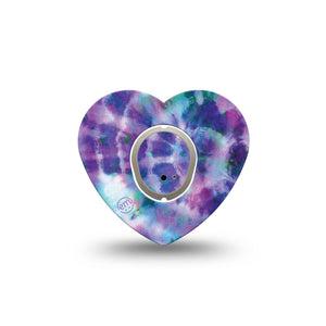 ExpressionMed Purple Tie Dye Dexcom G7 Heart Shape Tape, Dexcom Stelo Glucose Biosensor System, Single Tape and Single Sticker Summer Design Inspired, Overlay Patch CGM Design