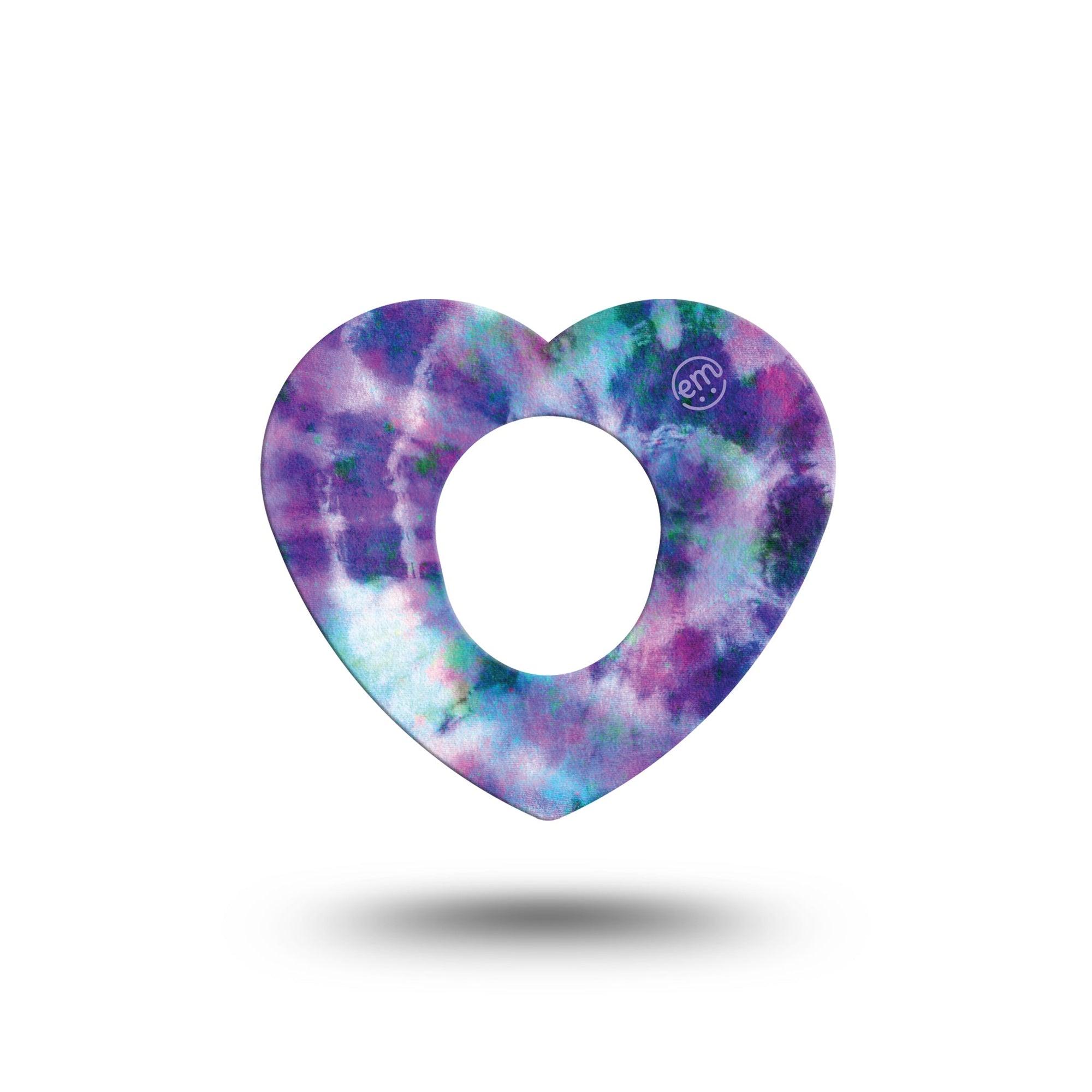 ExpressionMed Purple Tie Dye Heart Dexcom G7 Tape, Single, Tie Dye Patterns Themed, CGM Overlay Patch Design, Dexcom Stelo Glucose Biosensor System