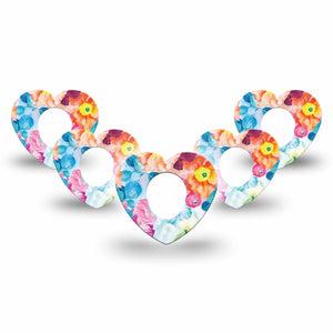 ExpressionMed Watercolor Poppies Dexcom G7 Heart Shape 5-Pack Botanical Illustration Fixing Ring Tape CGM Design, Dexcom Stelo Glucose Biosensor System