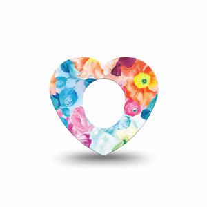 ExpressionMed Watercolor Poppies Dexcom G7 Heart Shape Single Botanical Masterpiece Fixing Ring Tape CGM Design, Dexcom Stelo Glucose Biosensor System