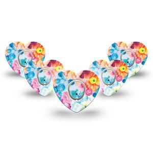 ExpressionMed Watercolor Poppies Dexcom G7 Heart Shape Tape, Dexcom Stelo Glucose Biosensor System, 5-Pack Tape + 5-Pack Sticker Floral Watercolors, Overlay Patch CGM Design