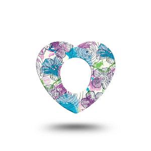 ExpressionMed Stenciled Flower Heart Dexcom G7 Tape, Single, Bordered Florals Themed, CGM Heart Shaped Plaster Patch Design, Dexcom Stelo Glucose Biosensor System