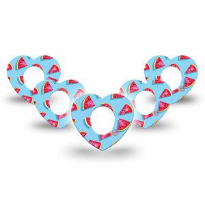 ExpressionMed Watermelon Slices Dexcom G7 Heart Shape Tape, Dexcom Stelo Glucose Biosensor System, 5-Pack Red Fruit Overlay Patch CGM Design