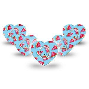 ExpressionMed Watermelon Slices Dexcom G7 Heart Shape Tape, Dexcom Stelo Glucose Biosensor System, 5-Pack Red Fruit Overlay Patch CGM Design with center stickers