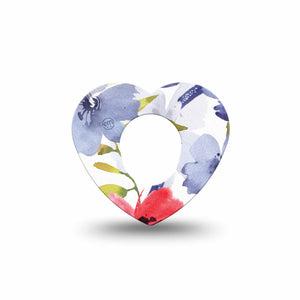 ExpressionMed Red White & Blue Flowers Dexcom G7 Heart Shape Tape, Dexcom Stelo Glucose Biosensor System, Single Tape Flower Decorations Overlay Patch CGM Design