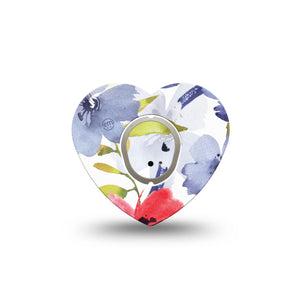 ExpressionMed Red White & Blue Flowers Dexcom G7 Heart Shape Tape, Dexcom Stelo Glucose Biosensor System, Single Tape Flower Decorations Overlay Patch CGM Design with center sticker