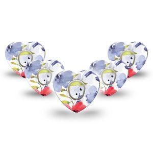 ExpressionMed Red White & Blue Flowers Dexcom G7 Heart Shape Tape, Dexcom Stelo Glucose Biosensor System, 5-Pack Floral Centerpieces Overlay Patch CGM Design with center stickers