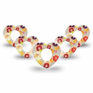 ExpressionMed Citrus Slices Heart Dexcom G7 Tape, 5-Pack, Sharp-Tasting Fruits Themed, CGM Plaster Patch Design, Dexcom Stelo Glucose Biosensor System