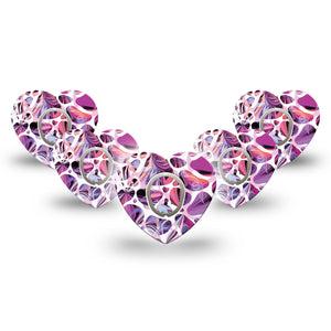 ExpressionMed Purple Pebbles Dexcom G7 Heart Shape Tape, Dexcom Stelo Glucose Biosensor System, 5-Pack Tape and 5-Pack Sticker Violet Rocks, Overlay Patch CGM Design