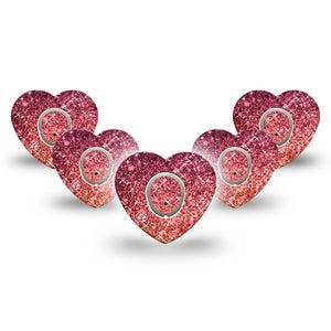 ExpressionMed Glittering Fall Ombre Dexcom G7 Heart Shape Tape, Dexcom Stelo Glucose Biosensor System, 5-Pack Tape and 5-Pack Sticker Shimmering Ombre, Overlay Patch CGM Design