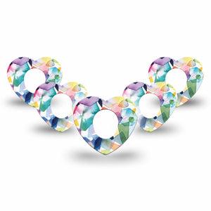 ExpressionMed Kaleidoscope Dexcom G7 Heart Shape 5-Pack Rainbow Patterns Fixing Ring Tape CGM Design, Dexcom Stelo Glucose Biosensor System