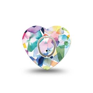 ExpressionMed Colorful patterns Dexcom G7 Heart Shape Single Tape and Single Sticker Kaleidoscope art Fixing Ring Tape CGM Design, Dexcom Stelo Glucose Biosensor System