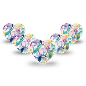 ExpressionMed Kaleidoscope Dexcom G7 Heart Shape 5-Pack Tapes and 5-Pack Stickers Rainbow Patterns Fixing Ring Tape CGM Design, Dexcom Stelo Glucose Biosensor System