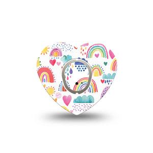 ExpressionMed Rainbows Of Hope Heart Dexcom G7 Tape, Single, Rainbow Scribbles Themed, CGM Heart Shape Plaster Patch Design, Dexcom Stelo Glucose Biosensor System with center sticker