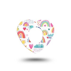 ExpressionMed Rainbows Of Hope Heart Dexcom G7 Tape, Single, Rainbow Scribbles Themed, CGM Heart Shape Plaster Patch Design