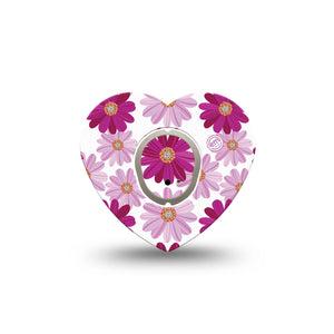 ExpressionMed Brilliant Daisies Dexcom G7 Heart Single Tape and Sticker Pink and Purple Daisies, CGM Overlay Patch Design, Dexcom Stelo Glucose Biosensor System