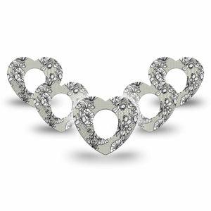 ExpressionMed Black Lace Dexcom G7 Heart Shape Tape, Dexcom Stelo Glucose Biosensor System, 5-Pack Tape Black Details, Overlay Patch CGM Design