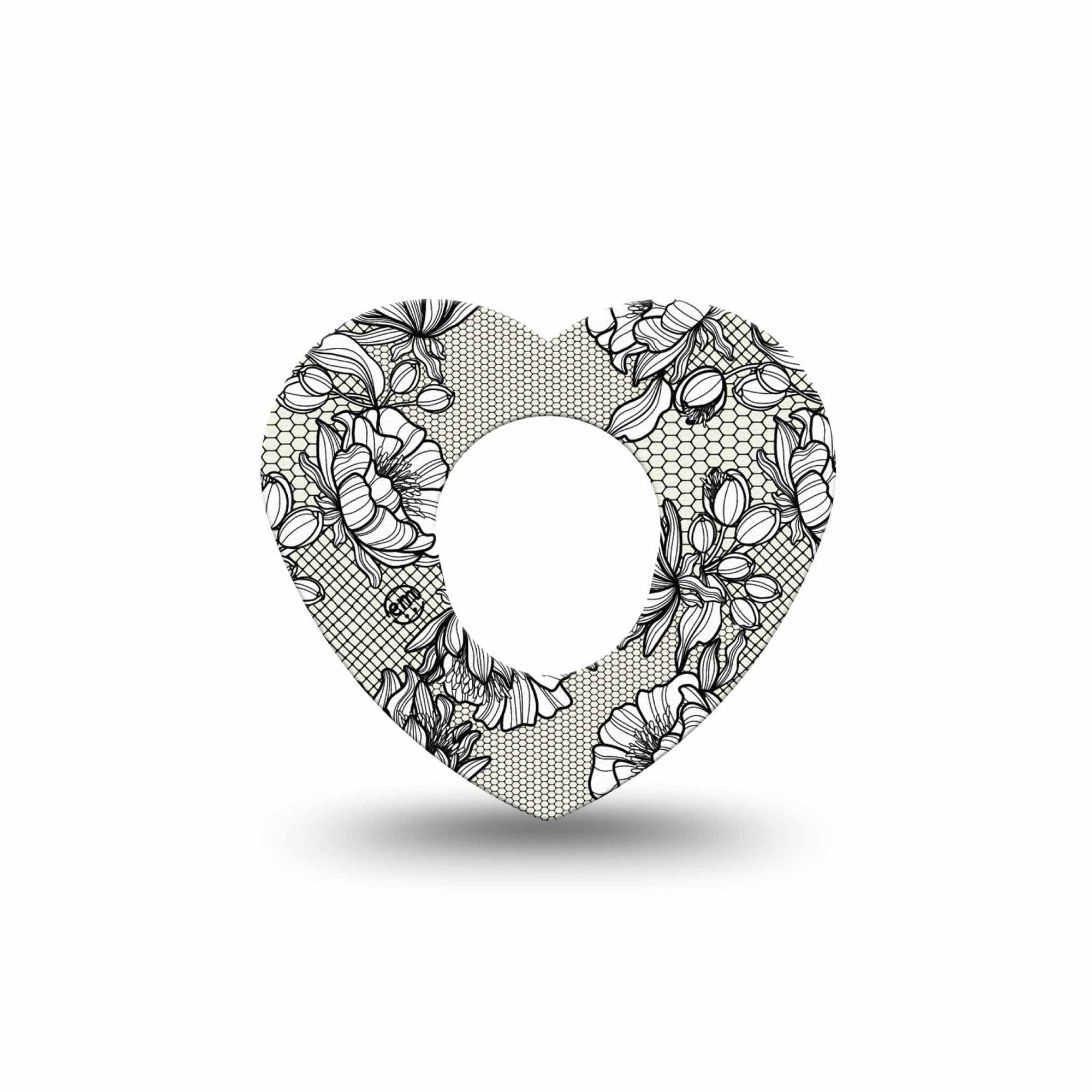 ExpressionMed Black Lace Dexcom G7 Heart Shape Tape, Dexcom Stelo Glucose Biosensor System, Single Tape Classic Lace, Overlay Patch CGM Design