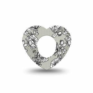 ExpressionMed Black Lace Dexcom G7 Heart Shape Tape, Dexcom Stelo Glucose Biosensor System, Single Tape Classic Lace, Overlay Patch CGM Design