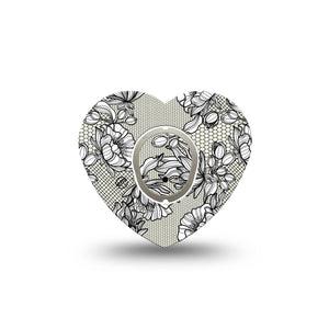 ExpressionMed Black Lace Dexcom G7 Heart Shape Tape, Dexcom Stelo Glucose Biosensor System, Single Tape and Single Sticker Classic Lace, Overlay Patch CGM Design