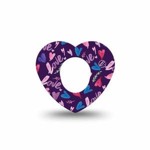 ExpressionMed Watercolor Love Heart Dexcom G7 Tape, Single, Blue And Violet Hearts Themed, Heart Shaped CGM Adhesive Patch Design, Dexcom Stelo Glucose Biosensor System